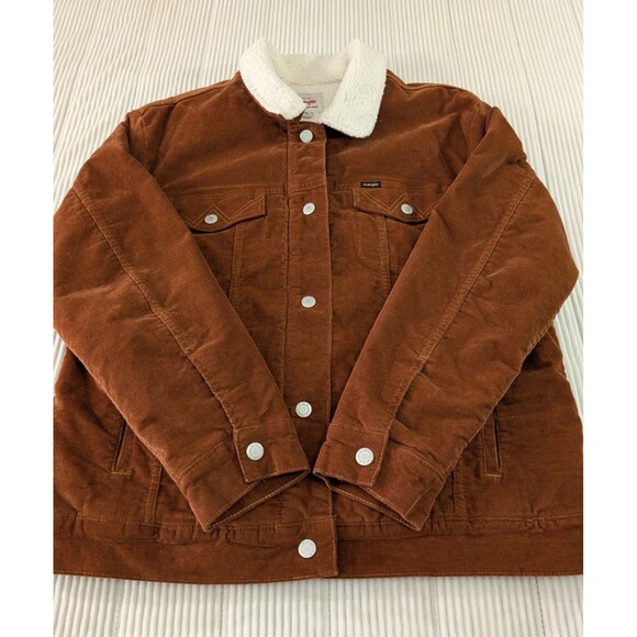 Wrangler Corduroy Jacket Men’s XL Rust Brown Sherpa Lined Trucker Pockets - Picture 4 of 13
